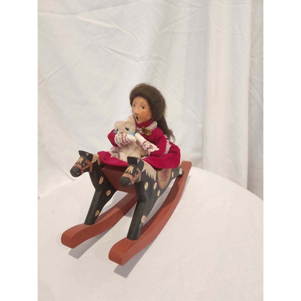 Byers Choice The Carolers 1990 Girl on Rocking Horse with Teddy Bear Figurine